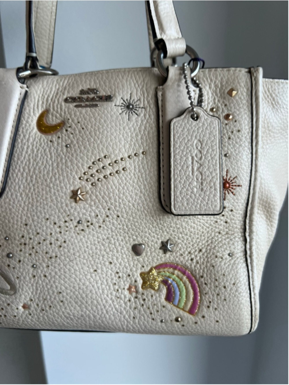 RARE Coach NASA Crosby Satchel Chalk Leather Space Planet Embroidery Stars Asia - Picture 2 of 16